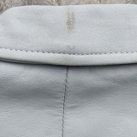 Vintage LEATHER Made In Italy White Crop Jacket/Blazer w/Pockets, Buttoned Cuffs - Picture 11 of 11